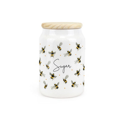 Purely Home Scattered Bees Ceramic Sugar Storage CanisterBumblebee Ceramic Kitchen Storage Container & Wooden Lid 600Ml (14.5Cm X 9.5Cm) from B&Q