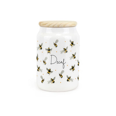 Purely Home Scattered Bees Ceramic Decaf Storage CanisterBumblebee Ceramic Kitchen Storage Container & Wooden Lid 600Ml (14.5Cm X 9.5Cm) from B&Q