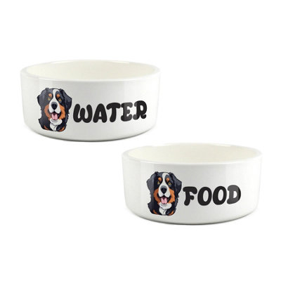 B&Q -  Cartoon Bernese Mountain Dog Food & Water Bowl Set
