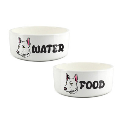 Purely Home Cartoon Bull Terrier Food & Water Bowl Set from B&Q