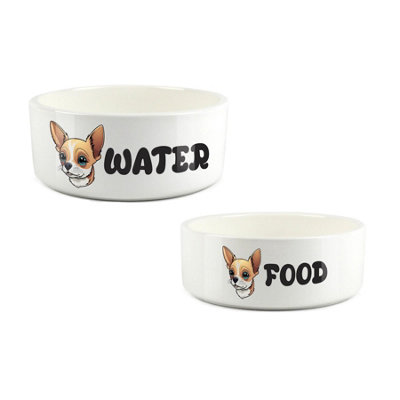 Purely Home Cartoon Chihuahua Food & Water Bowl Set from B&Q