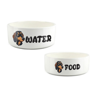 Purely Home Cartoon Dachshund Food & Water Bowl Set from B&Q