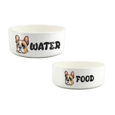Purely Home Cartoon French Bulldog Food & Water Bowl Set from B&Q