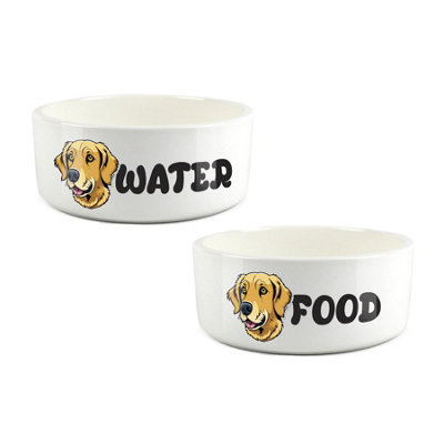 Purely Home Cartoon Golden Retriever Food & Water Bowl Set from B&Q