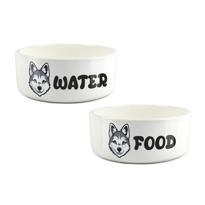 Purely Home Cartoon Husky Food & Water Bowl Set from B&Q