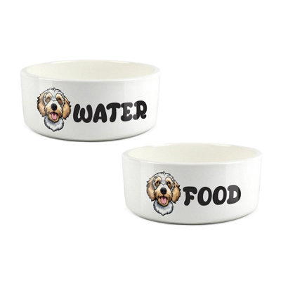 Purely Home Cartoon Labradoodle Food & Water Bowl Set from B&Q