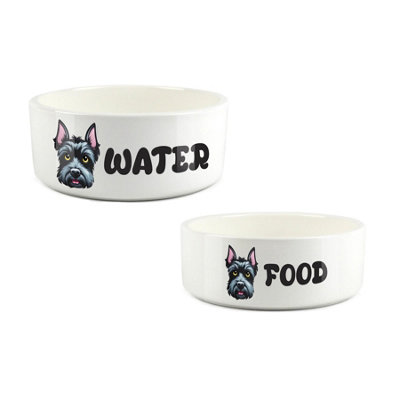Purely Home Cartoon Scottish Terrier Food & Water Bowl Set from B&Q
