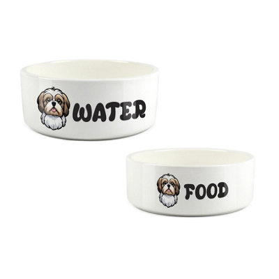 B&Q -  Cartoon Shih-Tzu Food & Water Bowl Set