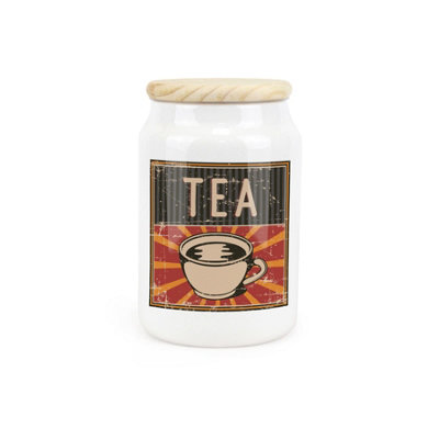 Purely Home Retro Drinks Ceramic Tea Storage Canister1950S Style Kitchen Food Storage Container & Wooden Lid 600Ml (14.5Cm X 9.5Cm) from B&Q