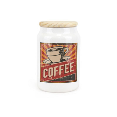 Purely Home Retro Drinks Ceramic Coffee Storage Canister1950S Style Kitchen Food Storage Container & Wooden Lid 600Ml (14.5Cm X 9.5Cm) from B&Q