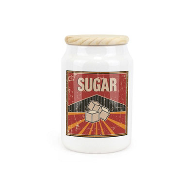 Purely Home Retro Drinks Ceramic Sugar Storage Canister1950S Style Kitchen Food Storage Container & Wooden Lid 600Ml (14.5Cm X 9.5Cm) from B&Q