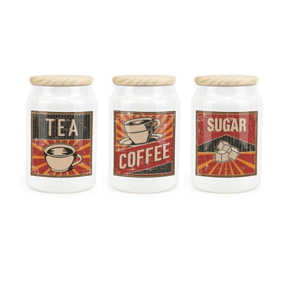 Purely Home Retro Drinks Ceramic Tea, Coffee & Sugar Storage Canister Set - Red - Image 3