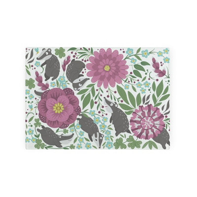 B&Q -  Floral Badgers Smooth Glass Worktop SaverSmall Chopping Board
