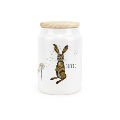 Purely Home Hares & Dandelions Ceramic Coffee Storage CanisterFloral Hares Kitchen Storage Container & Wooden Lid 600Ml (14.5Cm X 9.5Cm) from B&Q