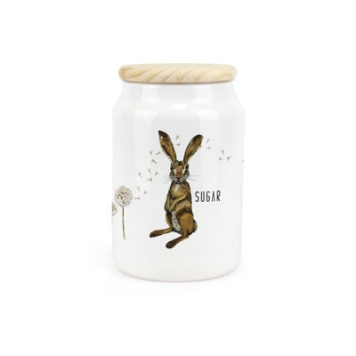 Purely Home Hares & Dandelions Ceramic Sugar Storage CanisterFloral Hares Kitchen Storage Container & Wooden Lid 600Ml (14.5Cm X 9.5Cm) from B&Q