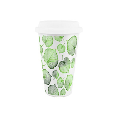 Purely Home Delicate Summer Leaves Ceramic Travel MugGreen Foliage Reusable Silicone Lid Double-Walled Insulated Hot/cold Drinks Gift Mug from B&Q