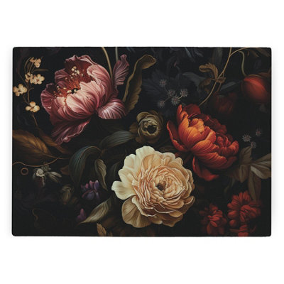 Purely Home Rouge Dark Floral Worktop Protector - Large Textured Glass Chopping Board - Black - Image 3