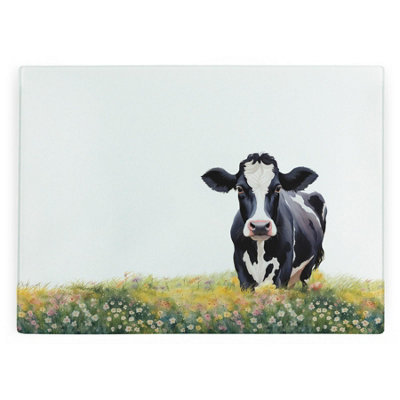 Purely Home Friesian Cow Large Smooth Glass Worktop ProtectorCountryside Kitchen Cutting Board from B&Q