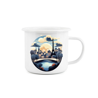 Purely Home Paris At Night Enamel MugCamping Gift Durable Hot Drinks White Outdoor Gift CupTravel Picnics Home Hiking from B&Q