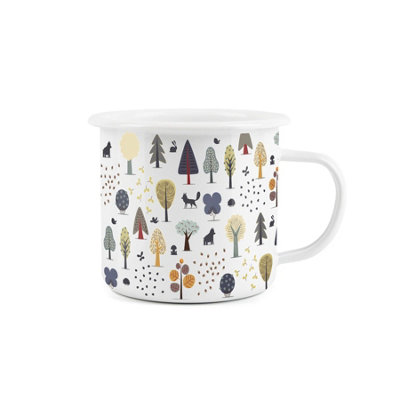 Purely Home Forest Patterned Enamel MugCamping Gift Durable Hot Drinks White Outdoor CupTravel Picnics Home Hiking from B&Q