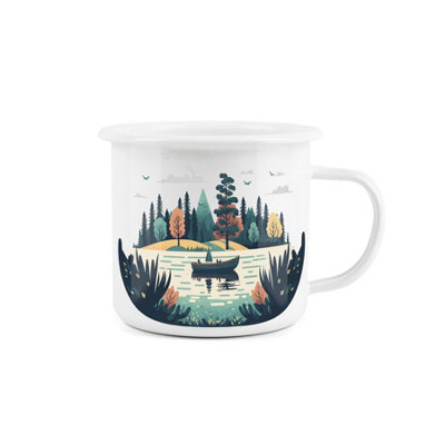 Purely Home Forest Lake Enamel MugCamping Gift Durable Hot Drinks White Outdoor CupTravel Picnics Home Hiking from B&Q
