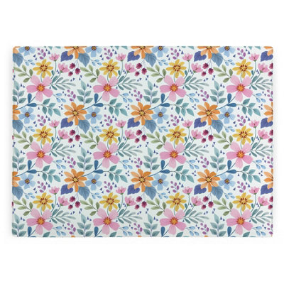B&Q -  Multicoloured Flowers Large Smooth Glass Worktop ProtectorKitchen Cutting Board