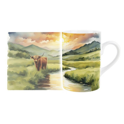 B&Q -  Highland Cow British Wildlife MugCountryside Animals/birds ArtworkTea Coffee Hot Drinks Ceramic Mug Gift/present