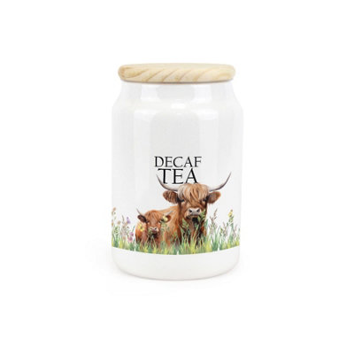 Purely Home - Highland Cow & Calf - Decaf Tea Canister - Kitchen Storage Jar