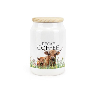 Purely Home - Highland Cow & Calf - Decaf Coffee Canister - Kitchen Storage Jar