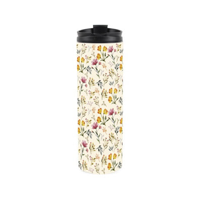 Purely Home Watercolour Flowers Travel MugWildflower MeadowReusable Stainless Steel Vacuum-Sealed Double-Walled Hot/cold Drinks Flask from B&Q