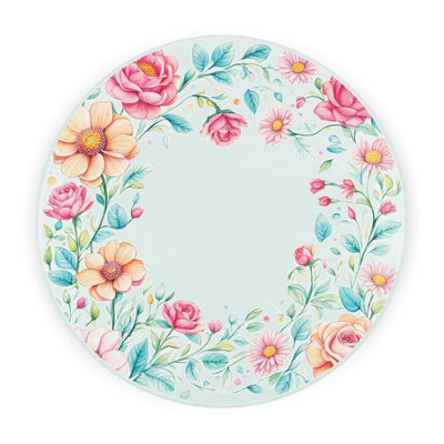 B&Q -  Pink Flower Border Round Worktop ProtectorTextured Glass Chopping Board