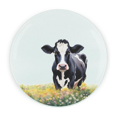 Purely Home Friesian Cow Round Worktop ProtectorTextured Glass Chopping Board from B&Q