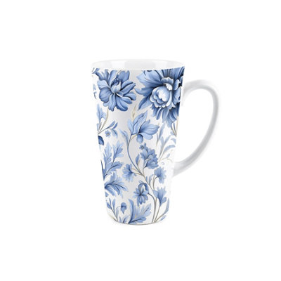 Purely Home Blue Floral Tall Latte MugGreek Inspired PrintCeramic Blue Tea/coffee Present Gift from B&Q