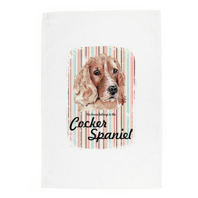 Purely Home Cocker Spaniel Tea Towel - This House Belongs to the Dog - Panama Cotton Kitchen Dish Towel/Drying Cloth - 67cm x 45cm - Gift for Dog Lovers - Image 4