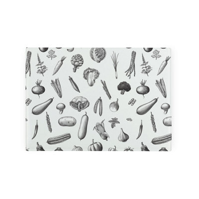 Vegetables Print Kitchen Gifts - Black & White Smooth Glass Worktop Saver - Image 3