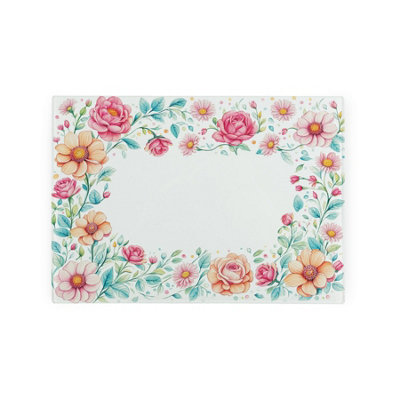 B&Q -  Pink Floral Border Smooth Glass Worktop SaverSmall Chopping Board
