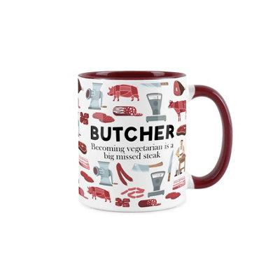 Purely Home Novelty Butcher Maroon Mug - Coffee/Tea Ceramic Cup Gift - Maroon - Image 3