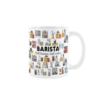 B&Q -  Barista MugHumourous Trades Funny Novelty GiftTea/coffee Hot Drinks White Ceramic Cup Present For Coffee Makers/café Staff