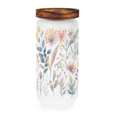 Purely Home Pastel Flowers Large Glass Storage JarWatercolour Floral Home Kitchen Food Canister/container & Wooden Lid 950Ml (21Cm X 9Cm) from B&Q