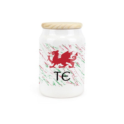 Purely Home Welsh Dragon Ceramic Tea Storage CanisterTe Wales Souvenir Themed Kitchen Storage Container & Wooden Lid 600Ml (14.5Cm X 9.5Cm) from B&Q