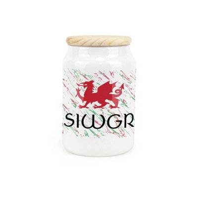 Purely Home Welsh Dragon Ceramic Sugar CanisterSiwgr Wales Souvenir Themed Kitchen Storage Container & Wooden Lid 600Ml (14.5Cm X 9.5Cm) from B&Q