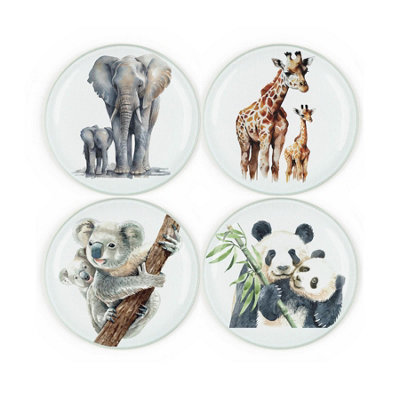 Purely Home Safari Animals Coaster SetRound Glass Wild Animals Drink Coaster Set Of 4 from B&Q