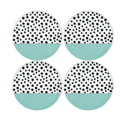 Purely Home Dotty Coaster SetRound Glass Teal Polka Dot Set Of 4 from B&Q