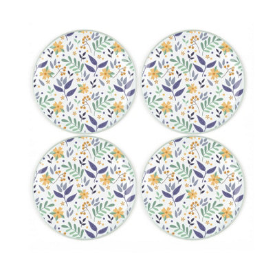 Purely Home Yellow Flowers Coaster SetRound Glass Floral Set Of Four Coasters from B&Q