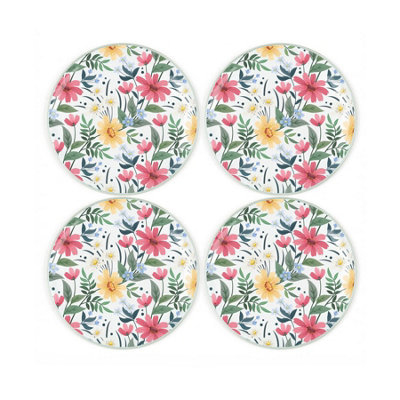 Purely Home Crimson Floral Coaster SetRound Glass Floral Set Of Four Coasters from B&Q