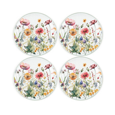 Purely Home Wildflowers Coaster SetRound Glass Floral Meadow GiftSet Of Four (4) Drinks Coasters from B&Q