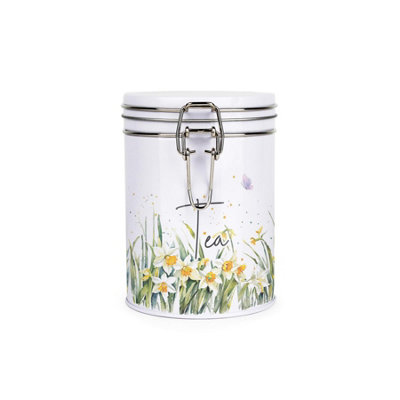 Purely Home Spring Daffodils Tea CanisterWhite Metal Clip Lid Kitchen Food Storage Jar/container 700Ml (13Cm X 9.5Cm) from B&Q