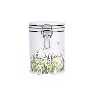 Purely Home Spring Daffodils Coffee CanisterWhite Metal Clip Lid Kitchen Food Storage Jar/container 700Ml (13Cm X 9.5Cm) from B&Q