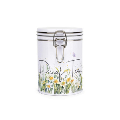 Purely Home Spring Daffodils Decaf Tea CanisterWhite Metal Clip Lid Kitchen Food Storage Jar/container 700Ml (13Cm X 9.5Cm) from B&Q