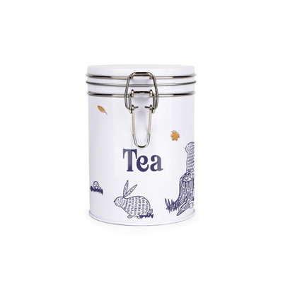 Purely Home Woodland Rabbits Tea CanisterWhite Metal Clip Lid Kitchen Food Storage Jar/container 700Ml (13Cm X 9.5Cm) from B&Q